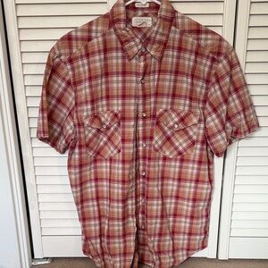 American Eagle Men's Casual Red Plaid Pearlsnap
